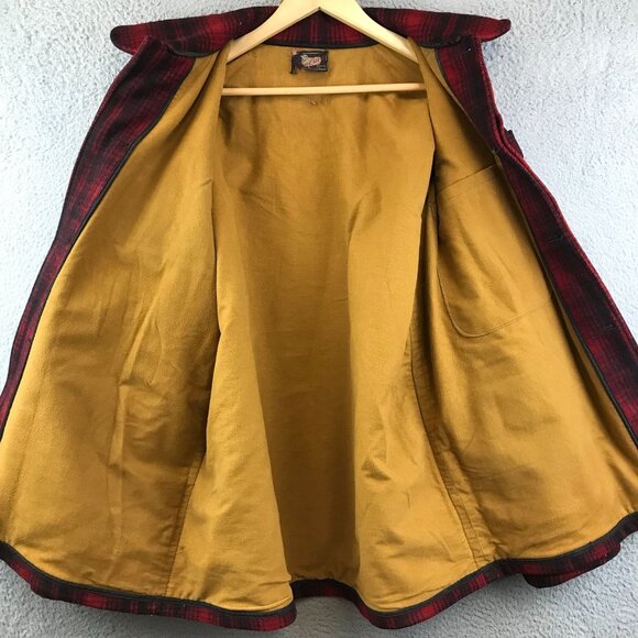 40s 50s Vintage Woolrich Coat, Red and Black Mackinaw Plaid Wool Jacket L - Picture 5 of 11